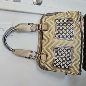 7 For All Mankind Metallic Canvas Tote Bag Purse Chevron Geometric Shoulder